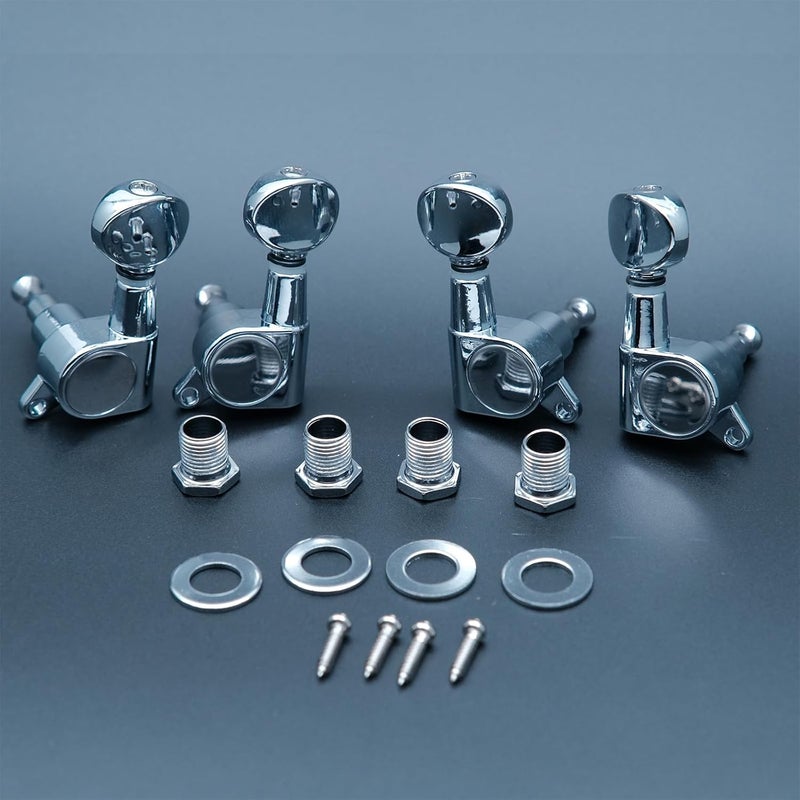 harpfeas 2R2L Ukulele Tuning Pegs Parts,Small oval Concave Button Sealed-gear String Tuners Tuning Pegs key Machine Heads for Ukulele (Chrome) - Image 4